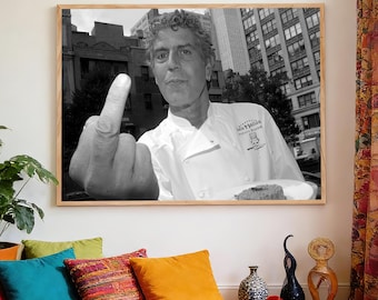 Anthony Bourdain Chef Portrait Horizontal Poster, Black and White Photography Art, Waterproof Canvas Print,Unframed