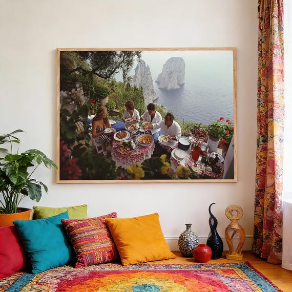 Dining Al Fresco on Capri, Slim Aarons Art Poster, Photography Poster,Horizontal Art Poster, Waterproof Canvas Print, Unframed