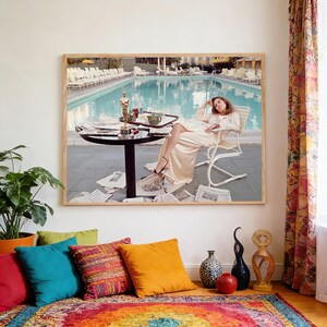 Faye Dunaway Oscar Ennui, Beverly Hills Hotel Pool Photo, Photography Poster,Art Poster, Waterproof Canvas Print, Unframed