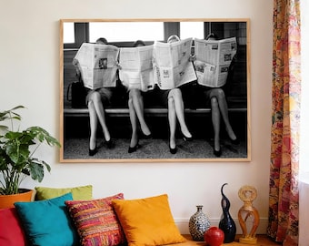 Póster de periódico, póster de fotografía en blanco y negro, póster de arte horizontal, impresión en lienzo impermeable, sin marco.