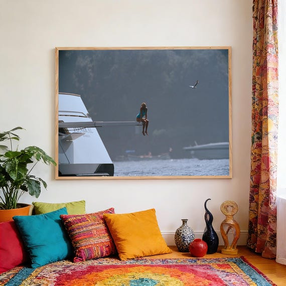 Princess Diana Spencer on Yacht Poster, Portofino Italy, Photography Poster,Horizontal Art Poster, Waterproof Canvas Print, Unframed