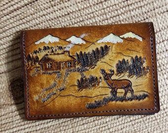 Leather Deer Hunting License Case, wallet, holder, can take your Drivers License, credit card and some cash, leave your big wallet at home.