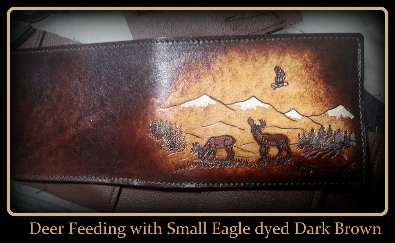 Hand made, Leather Wallet, 2 Buck Deer Wallet,long lasting Men's Brown