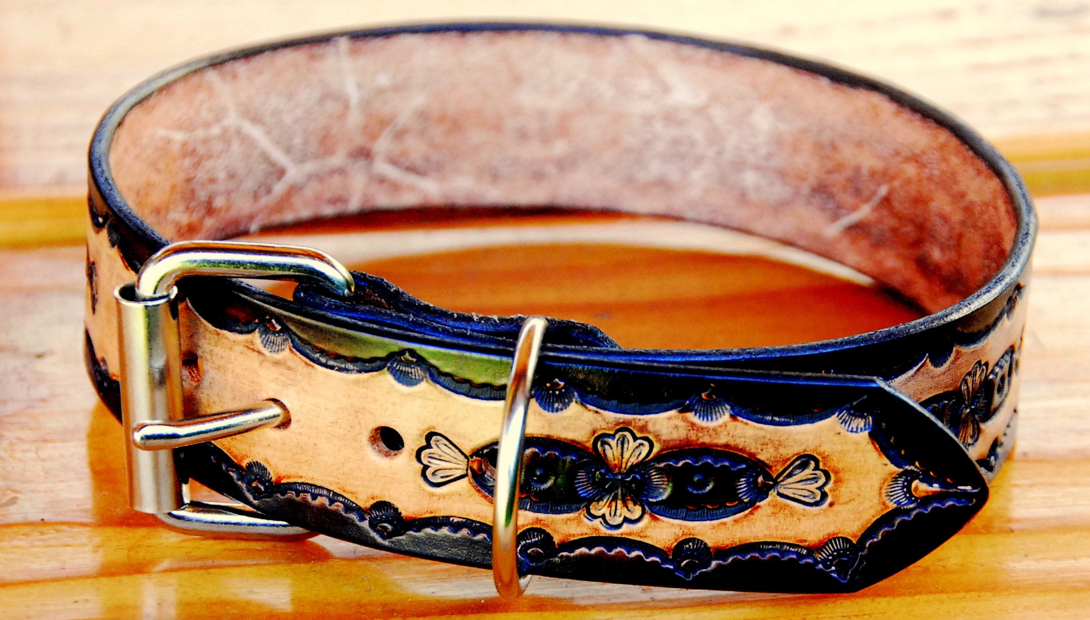 Wide Designer Leather Dog Collar 1.5 inch wide, PORTLANDER, for Large