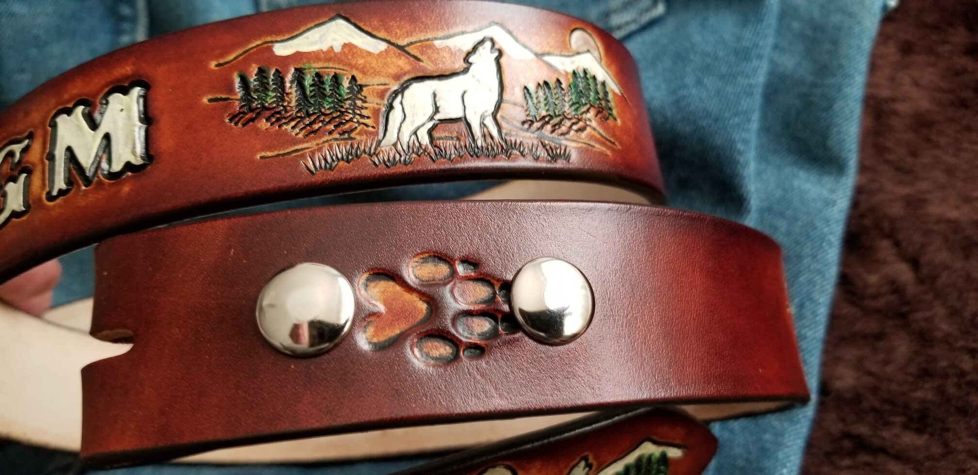 The Ultimate Howling Wolf Belt, Dark Brown, Personalized Leather