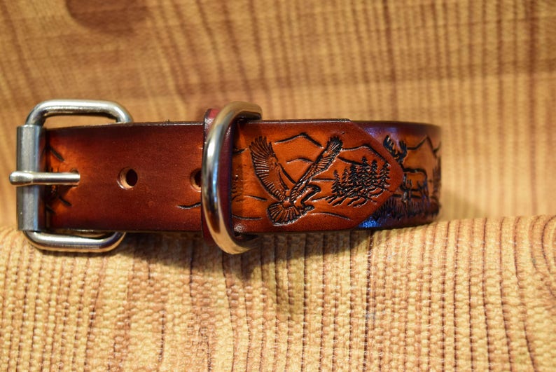 Leather Hunting Dog Collar 1.25 Inch Wide Elk Etsy UK