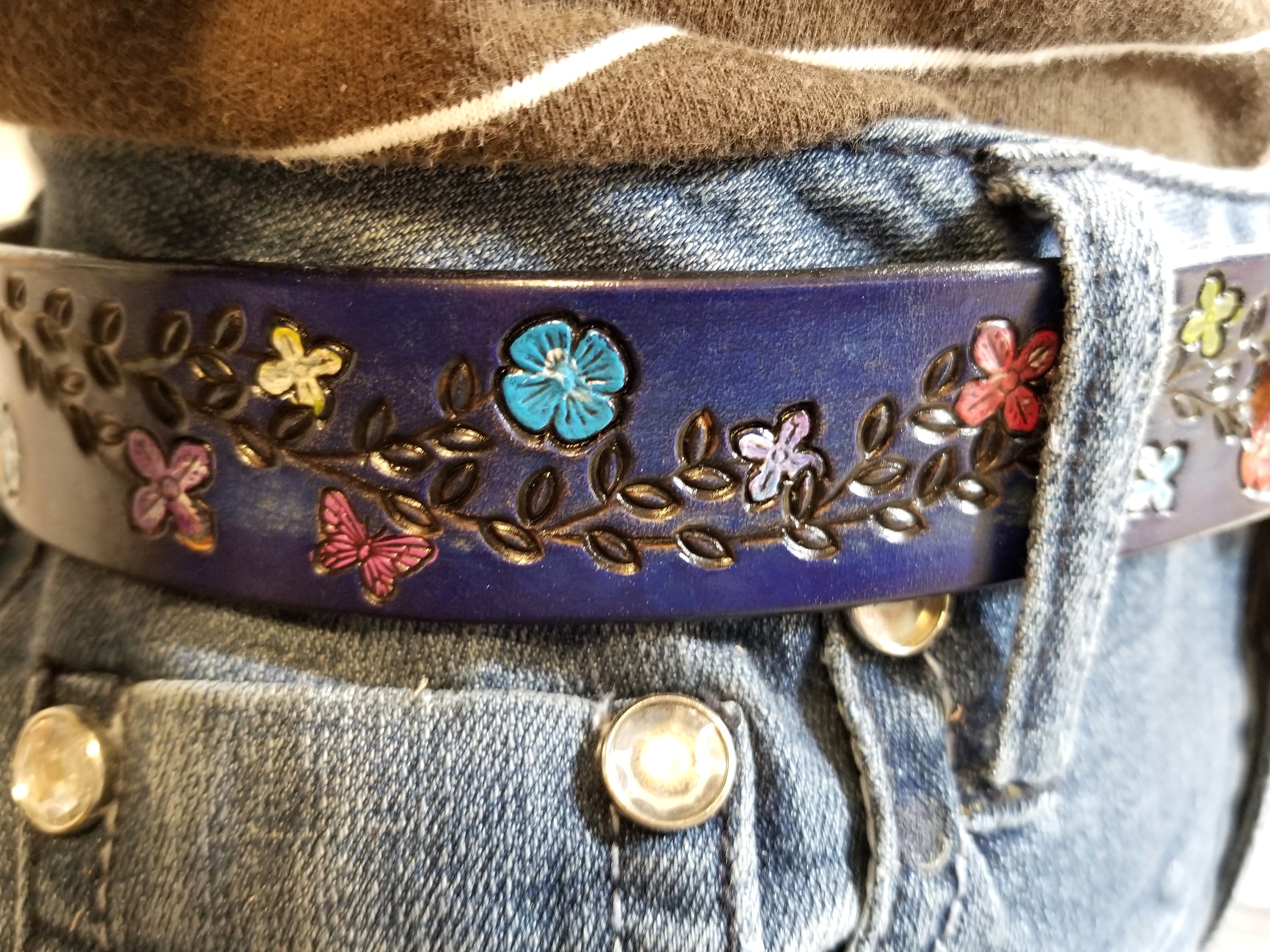 Children's belt, Bestest little girl's Blue leather belt. Infant to