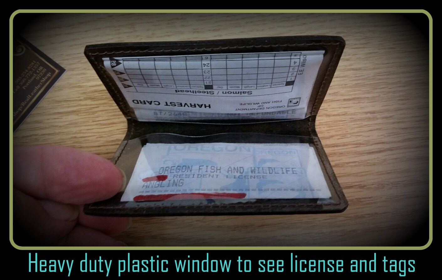 Leather Fishing License Case, wallet, holder, can take your Drivers