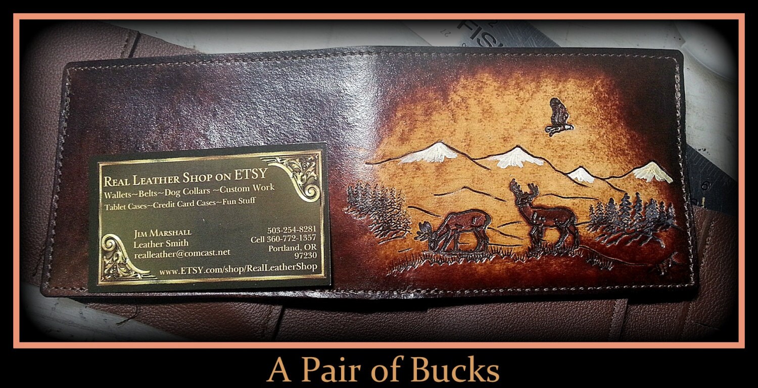 Hand made, Leather Wallet, 2 Buck Deer Wallet,long lasting Men's Brown
