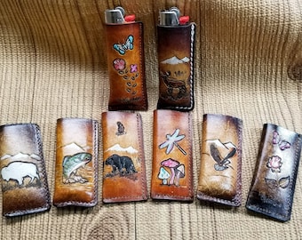 Flower Bear Buffalo Leather Lighter Case Fits Most 