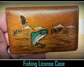 Leather Fishing License Case, wallet, holder, can take your Drivers License, credit card and some cash, leave your big wallet at home.