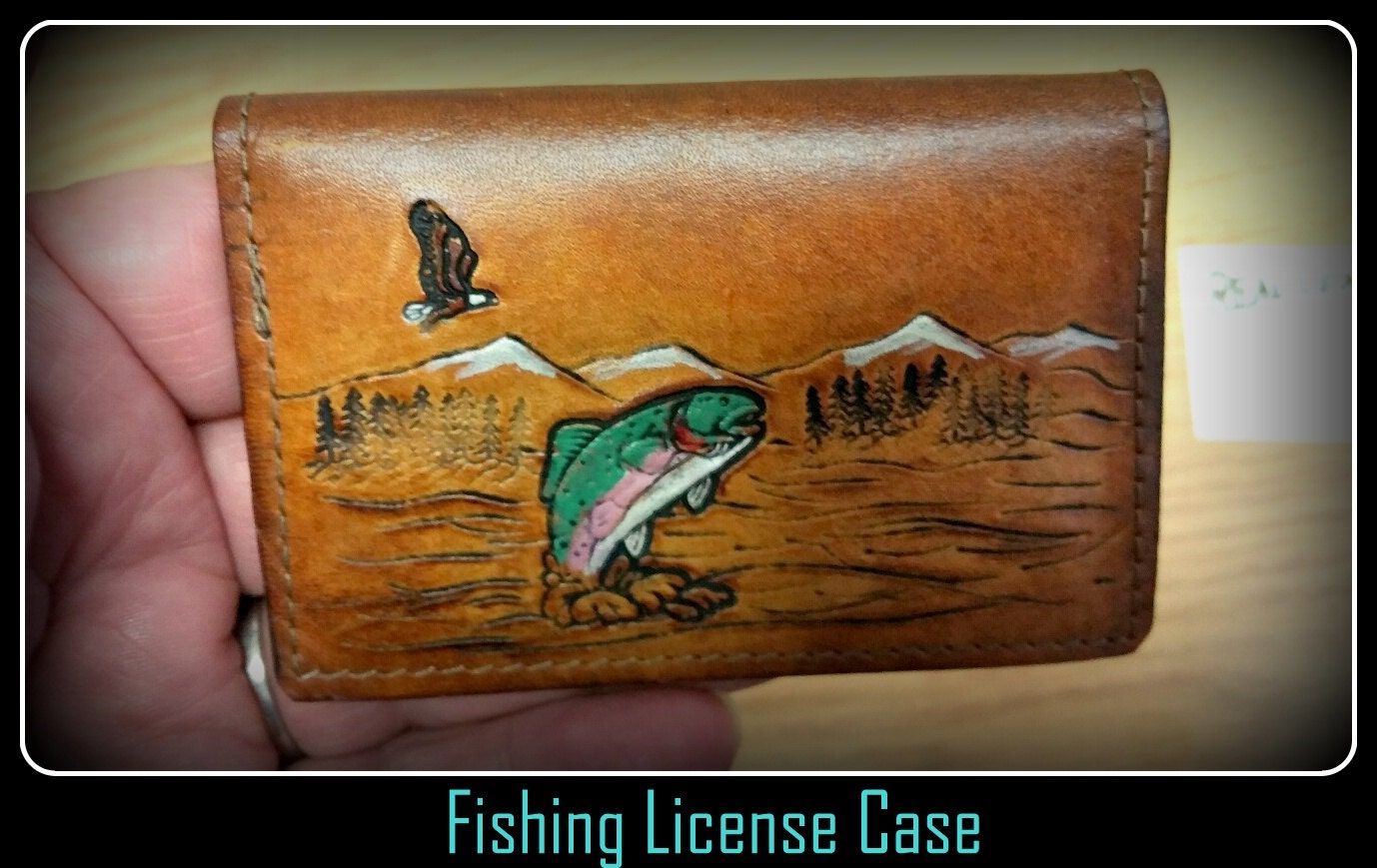 Leather Fishing License Case, wallet, holder, can take your Drivers