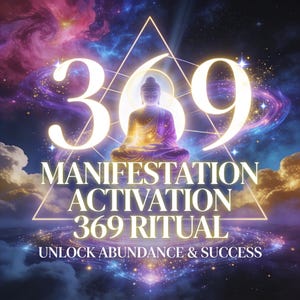 May include: Digital art featuring a seated Buddha figure with a glowing aura, set against a cosmic background. The numbers 3, 6, and 9 are prominently displayed, along with the text "MANIFESTATION ACTIVATION 369 RITUAL" and "UNLOCK ABUNDANCE & SUCCESS."