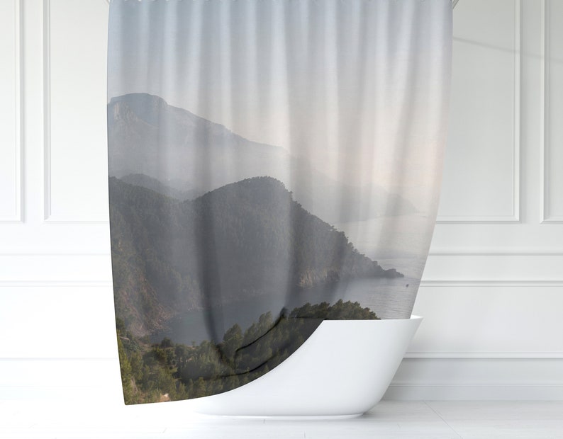 72x72/"Mountain Lake Garssland Waterproof Fabric Bath Shower Curtain Hook Mat Set