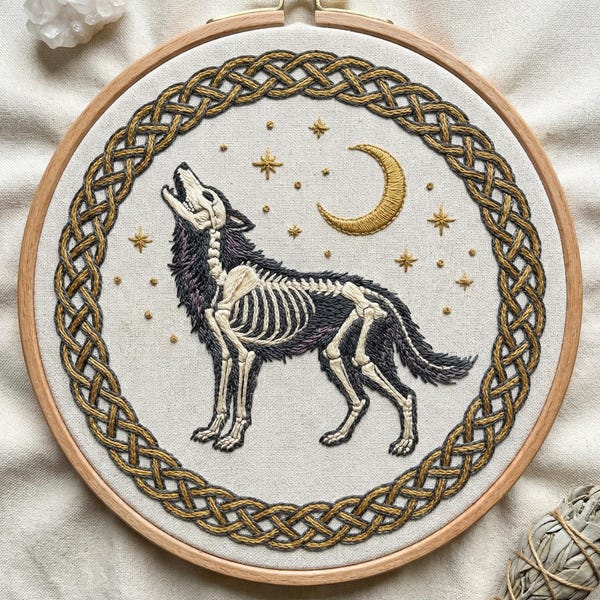 Celtic Border Wolf Skeleton Kit - Dark Academia Hand Stitching