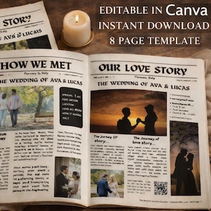 Soft Gothic Wedding Newspaper Template | Editable 8 Page Love Story (Digital Download)