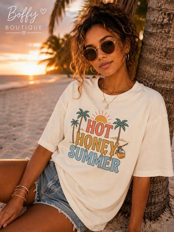 Hot Honey Summer T-Shirt, Funny Summer Tee, Trendy Beach Shirt, Hot Girl Summer Tee, Beach Shirt Women, Summer Vacation Gift