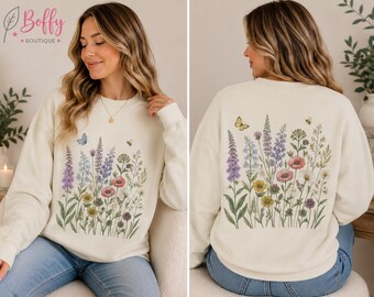 Botanical Wildflower Sweatshirt, Floral Shirt, Vintage Wildflower Print Jumper, Cottagecore Sweater, Nature Lover Gift, Flower Lover Gift
