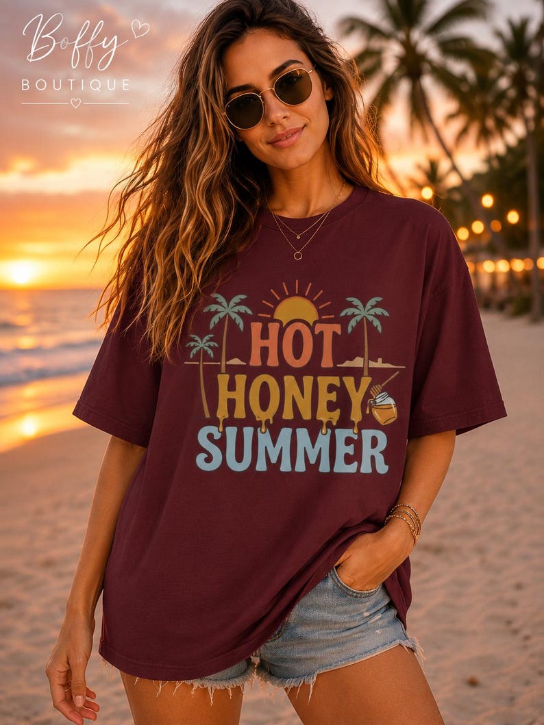 Camiseta Hot Honey Summer, Camiseta divertida de verano, Camiseta de playa a la moda, Camiseta de verano para chicas guapas, Camiseta de playa para mujer, Regalo para vacaciones de verano imagen 5