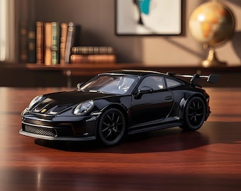 911 GT3 RS Diecast Model Car: Detailed Black Sports Car Collectible Vehicle Desk Decor