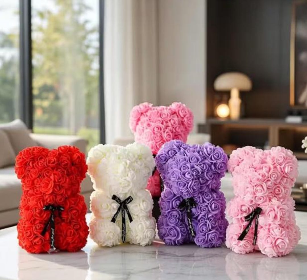 Rose Teddy Bear Gift Box, 25cm Artificial Flower Bear - Etsy