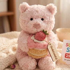 Jellycat Leola Bear With Strawberry Cake Plush – Gift for Kids