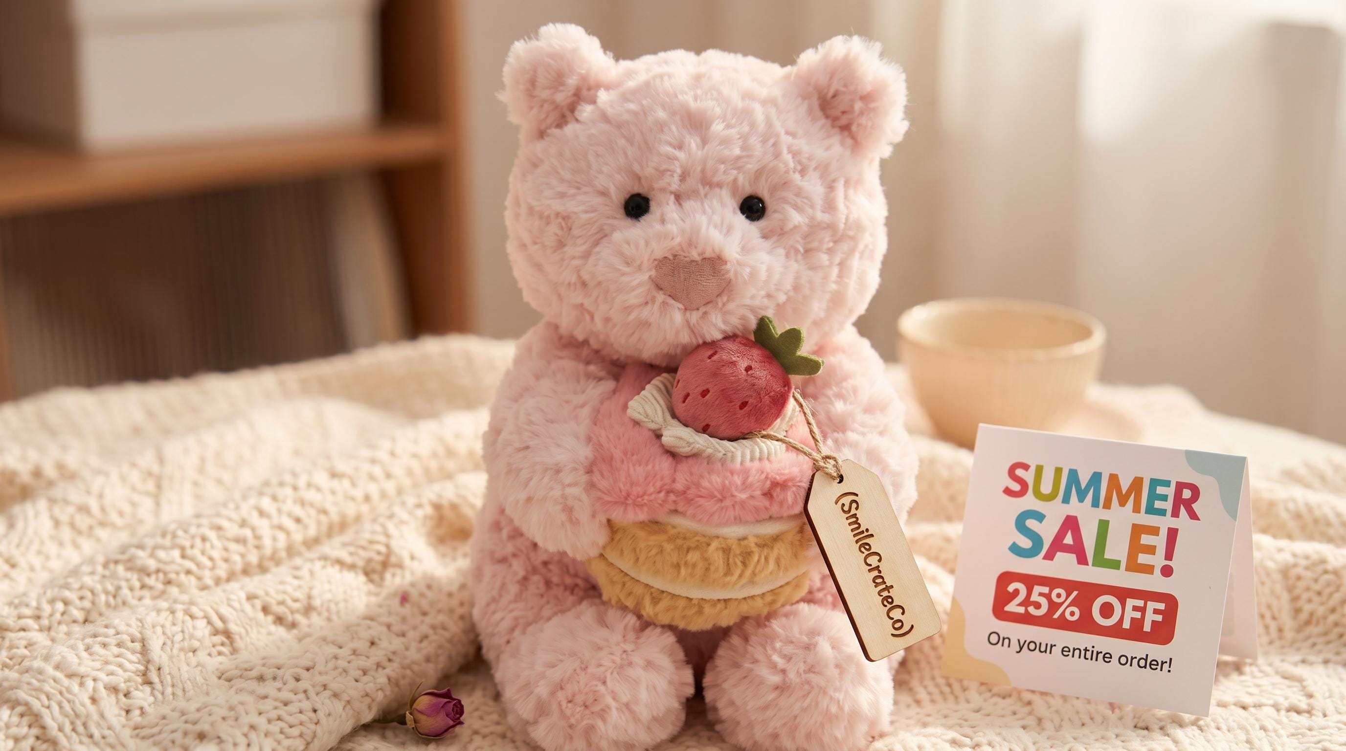 Jellycat Leola Bear With Strawberry Cake Plush – Gift for Kids