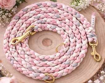 Blush Rose Paracord Hondenlijn – Handgevlochten, Zacht & Elegant in Rosétinten