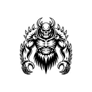 Demone Bestia SVG PNG, Armatura con Teschio di Mostro Cornuto, File Cricut Horror Gotico (Download Digitale)