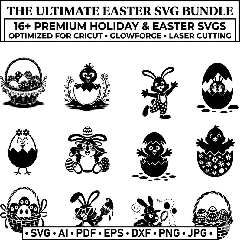 Easter SVG Bundle - 16+ Cute Bunny SVG, Easter Egg Cut Files, Kawaii ...