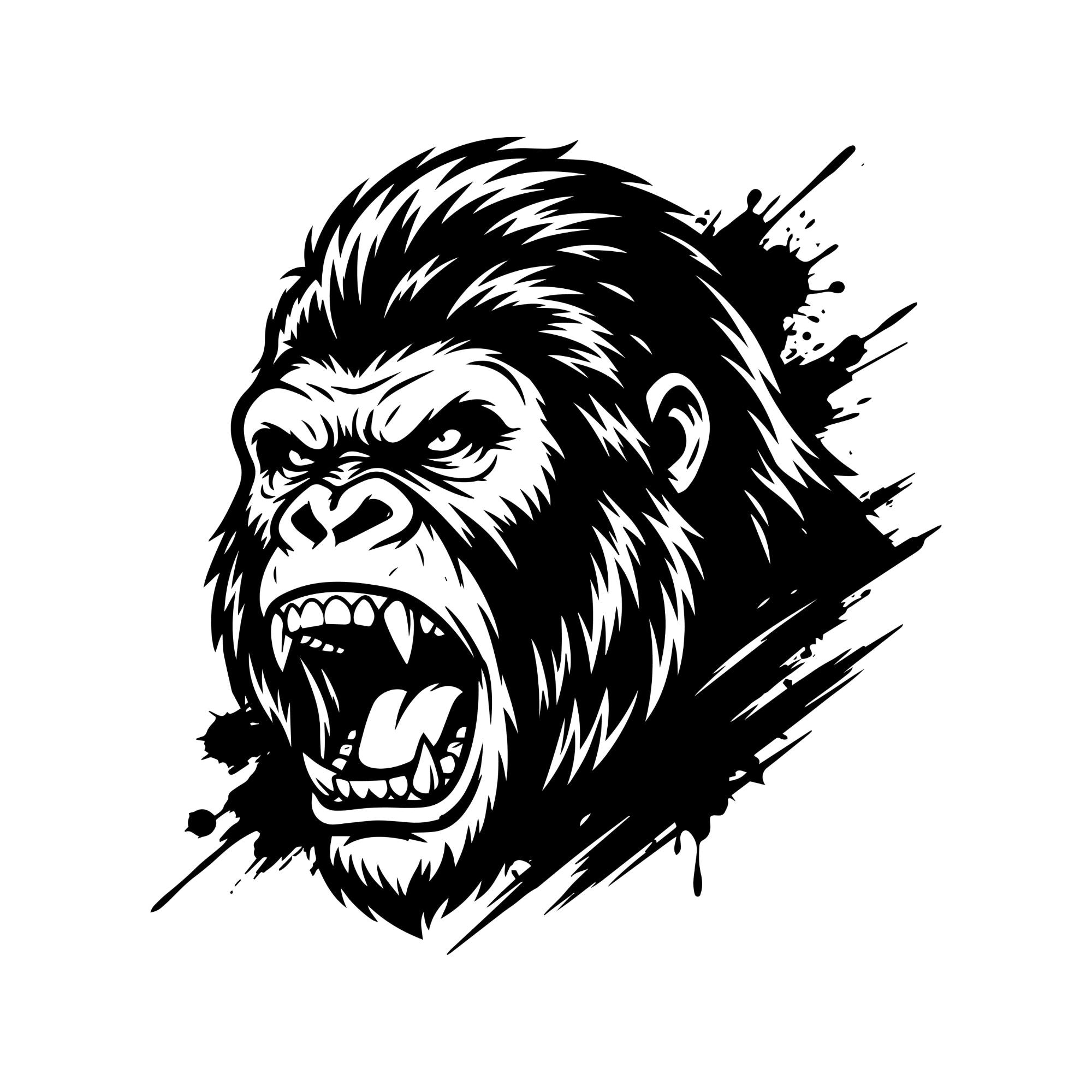 Roaring Gorilla Head SVG - Aggressive Ape Silverback Grunge Splatter ...