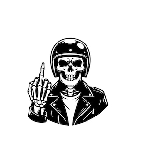 Biker Skull Logo Vector, Skeleton Rider Middle Finger, Helmet Leather Jacket (SVG, AI, DXF)