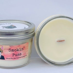 Smokin Puss Natural Soy Wax Bougie de chat parfumée avec mèche en bois image 1