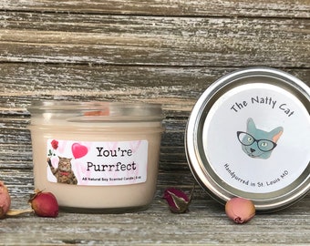 You're Purrfect Natural Soy Wax Scented Cat Candle with Wood Wick