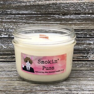 Smokin Puss Natural Soy Wax Bougie de chat parfumée avec mèche en bois image 4