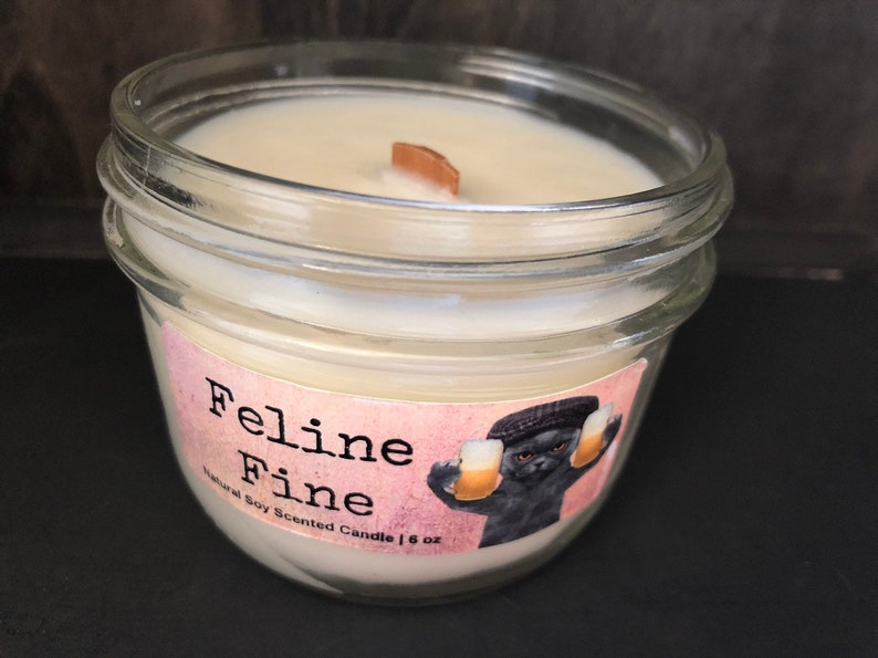 Feline Fine All Natural Soy Wax Scented Candle with Wood Wick image 3