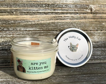 Are You Kitten Me Natural Soy Wax Scented Cat Candle with Wood Wick