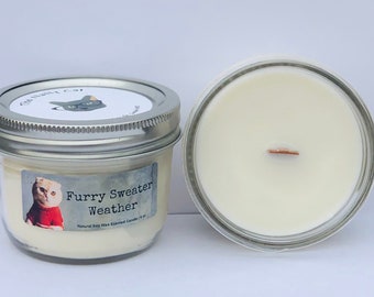 Furry Sweater Weather Natural Soy Wax Scented Cat Candle with Wood Wick