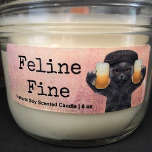 Feline Fine All Natural Soy Wax Scented Candle with Wood Wick image 1