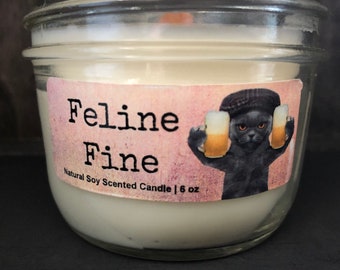 Feline Fine All Natural Soy Wax Scented Candle with Wood Wick