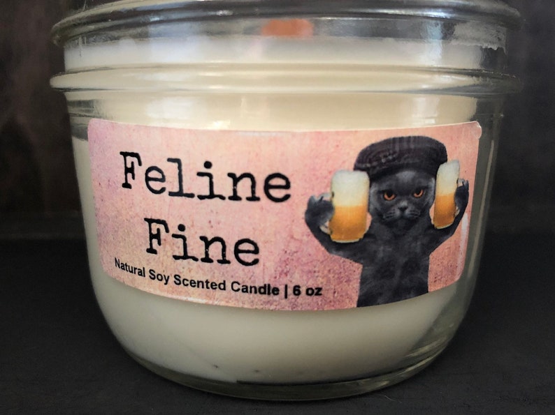 Feline Fine All Natural Soy Wax Scented Candle with Wood Wick image 1