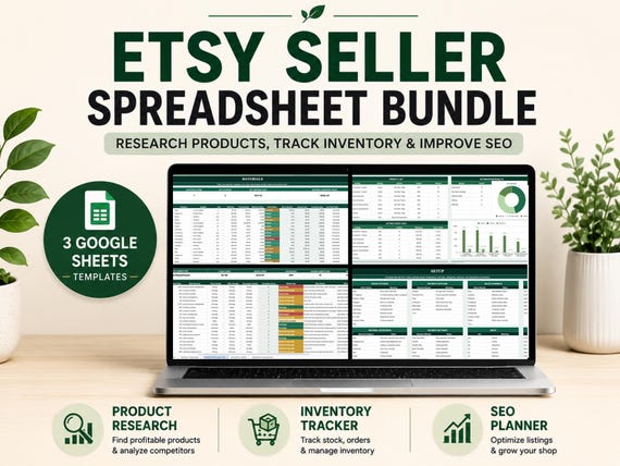 Etsy SEO Tracker Spreadsheet, Shop Analytics Dashboard, Listing Performance & Keyword Planner, Google Sheets