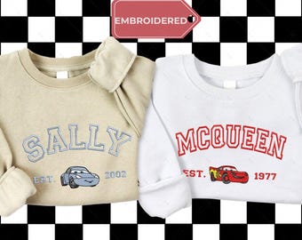 Embroidered McQueen and Sally Kids Sweatshirt, Cars Movie Characters Toddler Crewneck, Lightning McQueen Youth Sweater, Disney Cars Gift