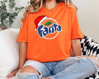 Santa Hat Fanta Logo Crewneck, Retro Soda Lover Gift, Festive Unisex Pullover, Xmas Graphic Topp, Funny Holiday Orange Soda Shirt,