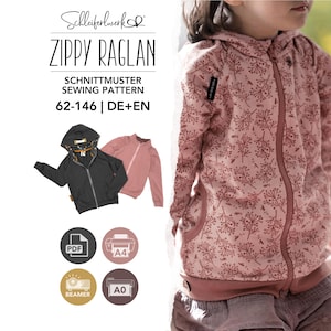 Zippy Raglan Sewing Pattern Kids Sizes 62-146 - Zip Up Jacket - Beginner Friendly eBook | Digital Download (PDF)
