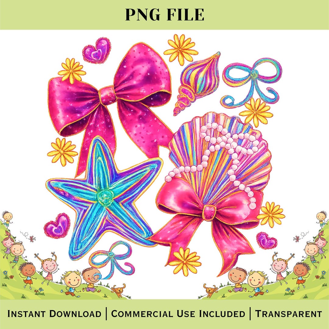 Summer Clipart PNG Bundle | Bow Starfish Seashell Graphics | Beach ...