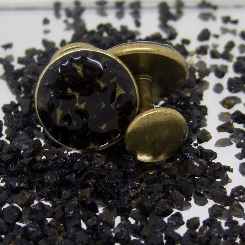 Black Volcanic Sand Round Cufflinks