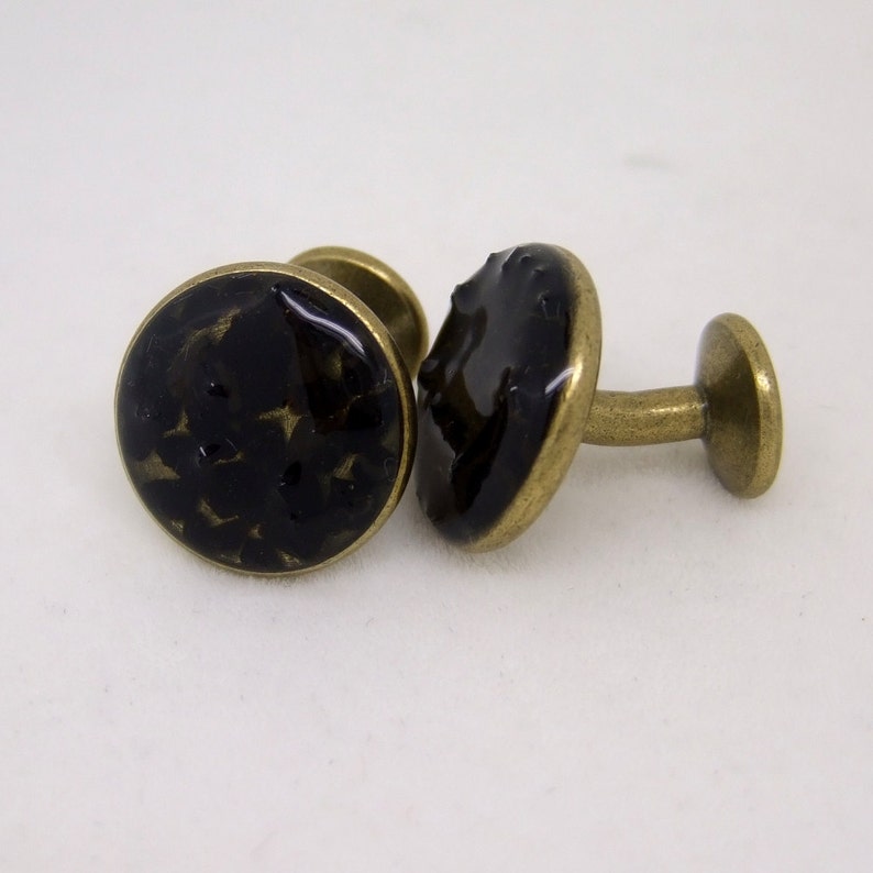 Black Volcanic Sand Round Cufflinks