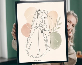 Custom One Line Couples & Wedding Drawing Portrait from Photo, Personalized Couple Gift, Minimalist Boho Art Print
