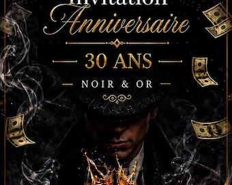 Invitation Anniversaire Digitale Noir et Or | Carte Luxe Adulte Personnalisée | PDF Story WhatsApp | Je Personnalise 48h